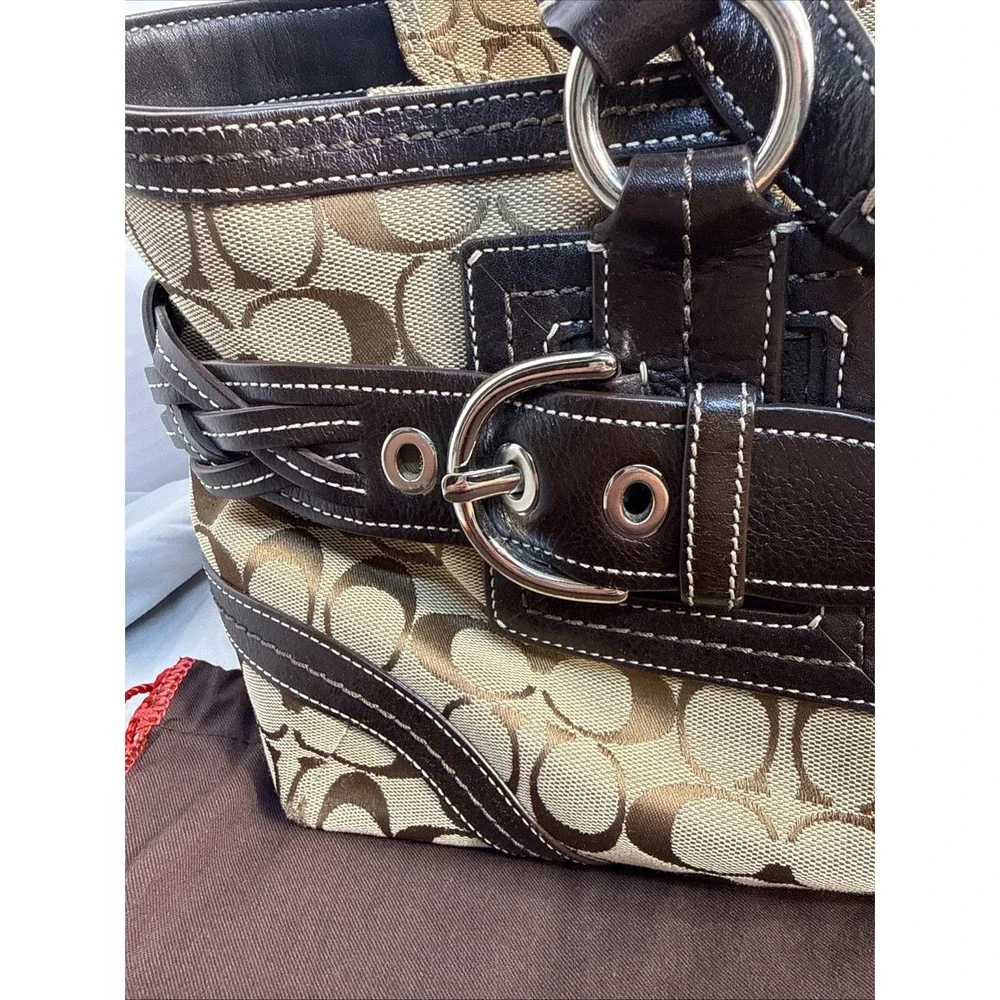 Vintage Y2K Coach Soho 5089 Signature Canvas Braided Leather Satchel Tote Brown